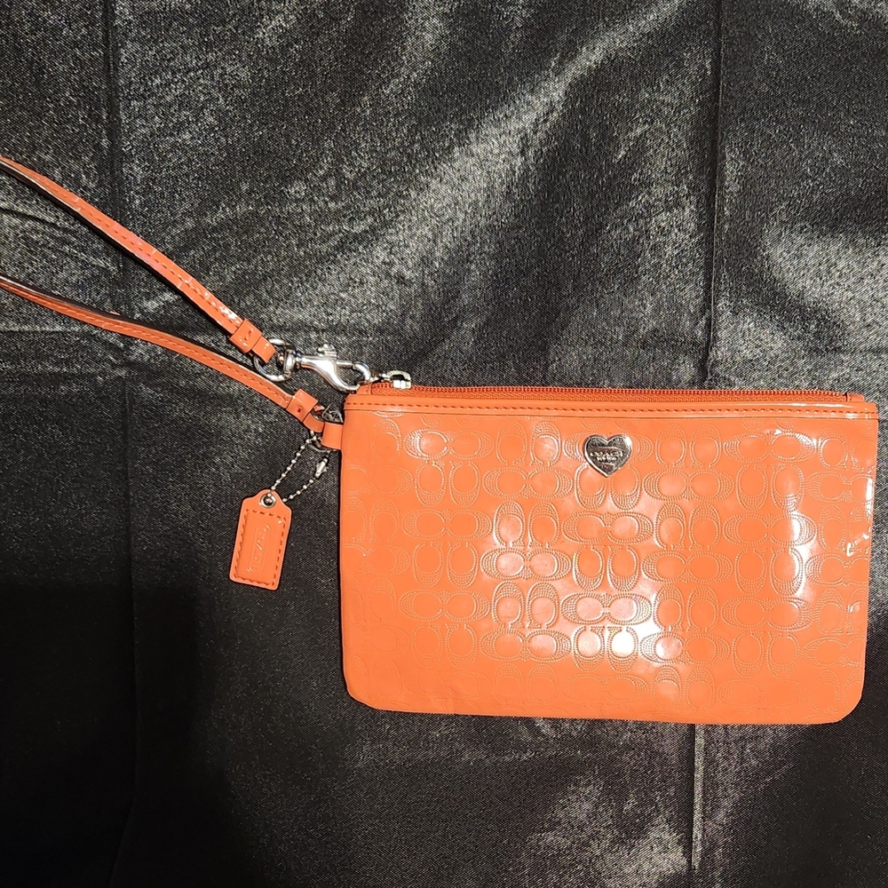 Coach Orange Patent Wristlet